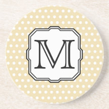Your Letter. Custom Monogram. Beige Polka Dot. Drink Coaster