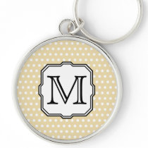Your Letter. Custom Monogram. Beige Polka Dot. Key Chain