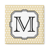 Your Letter. Custom Monogram. Beige Polka Dot. Magnet