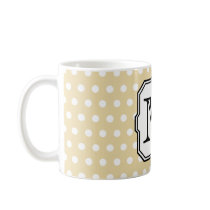 Your Letter. Custom Monogram. Beige Polka Dot. Coffee Mug
