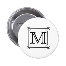 Your Letter. Custom Monogram. Black and White Pinback Buttons