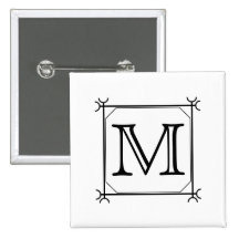 Your Letter. Custom Monogram. Black and White Pinback Buttons