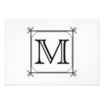 Your Letter. Custom Monogram. Black and White Personalized Invites