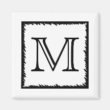 Your Letter. Custom Monogram. Black and White Refrigerator Magnets