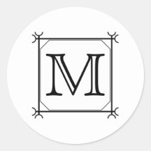 Your Letter. Custom Monogram. Black and White Round Stickers