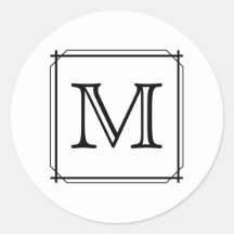 Your Letter. Custom Monogram. Black and White Round Stickers