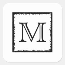 Your Letter. Custom Monogram. Black and White Square Sticker