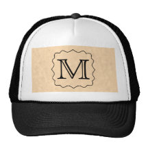 Your Letter. Custom Monogram. Black & Parchment Trucker Hats