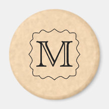 Your Letter. Custom Monogram. Black & Parchment Refrigerator Magnet