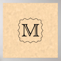 Your Letter. Custom Monogram. Black & Parchment Poster