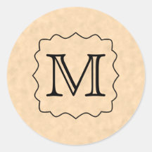 Your Letter. Custom Monogram. Black & Parchment Round Sticker
