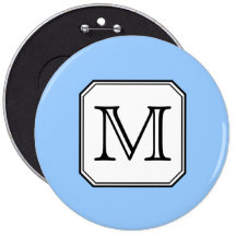 Your Letter. Custom Monogram. Blue Black White. Button