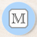 Your Letter. Custom Monogram. Blue Black White. Beverage Coaster