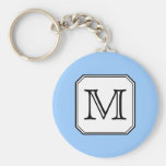 Your Letter. Custom Monogram. Blue Black White. Keychain