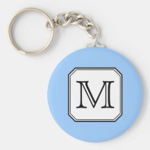 Your Letter. Custom Monogram. Blue Black White. Keychain