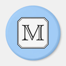 Your Letter. Custom Monogram. Blue Black White. Magnet