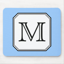 Your Letter. Custom Monogram. Blue Black White. Mouse Mats