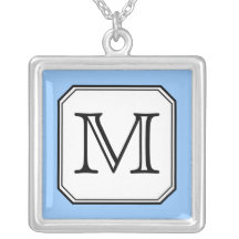 Your Letter. Custom Monogram. Blue Black White. Pendants