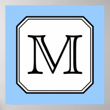 Your Letter. Custom Monogram. Blue Black White. Posters