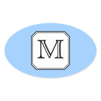 Your Letter. Custom Monogram. Blue Black White. Oval Sticker