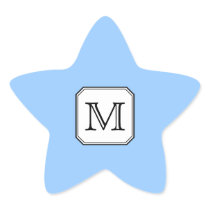 Your Letter. Custom Monogram. Blue Black White. Star Stickers