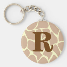 Your Letter. Custom Monogram Giraffe Print Design Keychain