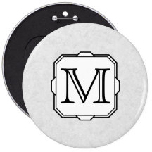 Your Letter. Custom Monogram. Grey, Black & White Pinback Buttons