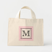 Your Letter. Custom Monogram. Pink Black White Tote Bag