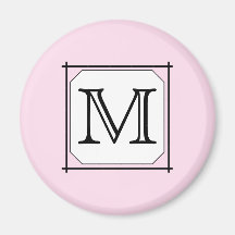 Your Letter. Custom Monogram. Pink Black White Refrigerator Magnet
