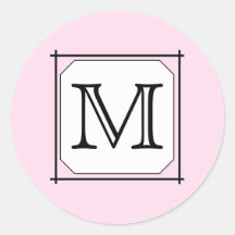 Your Letter. Custom Monogram. Pink Black White Round Sticker