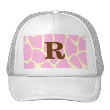 Your Letter Custom Monogram. Pink Giraffe Print. Trucker Hat