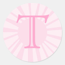 Your Letter. Custom Pink Sun Ray Monogram. Round Stickers