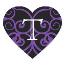 Your Letter. Custom. Purple Swirl Monogram. Heart Stickers