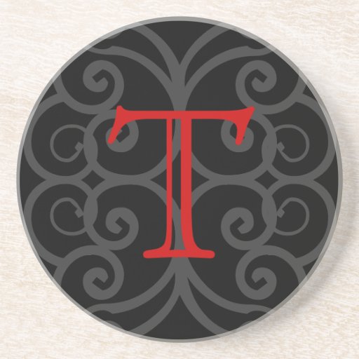 Your Letter. Custom Red Swirl Monogram. Beverage Coasters