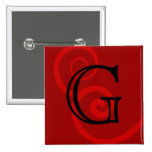 Your Letter. Custom Red Swirl Monogram. Pins