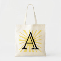 Your Letter. Custom Yellow Sun Ray Monogram. Canvas Bag