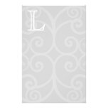 Your Letter. Grey and White Swirl Monogram. Custom Stationery