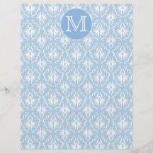 Your Letter, Monogram. Pale Blue Damask Pattern. Flyers