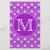 Your Letter. Purple and White Damask Pattern. Personalised Flyer