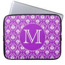 Your Letter. Purple and White Damask Pattern. Computer Sleeve