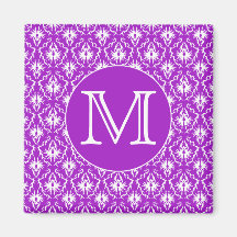 Your Letter. Purple and White Damask Pattern. Magnets