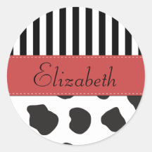 Your Name Cow Stripes Black White Red Sticker
