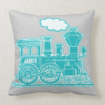 Your name steam train loco aqua grey throw pillow