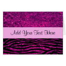 Your Name Zebra Shiny Glitter Black Pink Greeting Card