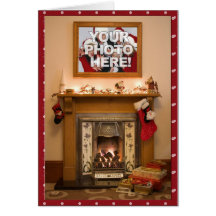Your Photo- Elegant Christmas stocking & Fireplace Cards