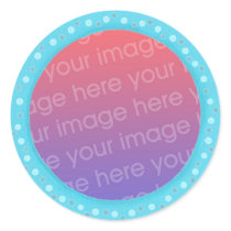 Your photo stickers, in a blue dots circle frame