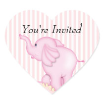 You're Invited Pink Elephant Baby Shower Heart Stickers
