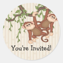 You're Invited! twins Monkeys Baby Shower Sticker