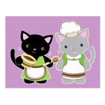 Yoyo and Suki Neko baking kitties Postcards