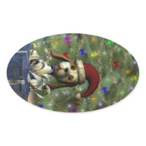 Yule Puppy Oval Sticker